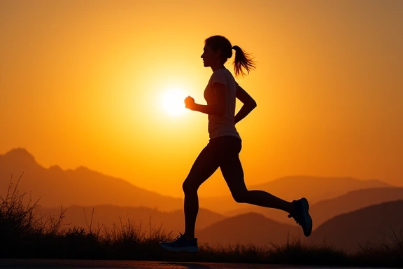 A person jogging at sunrise, symbolizing sports nutrition and active lifestyle.
